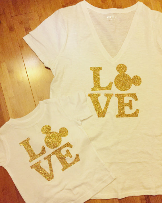 Disney Inspired LOVE Adult Shirt // Mickey Ears //Disney LOVE // Disney Glitter Adult Tank